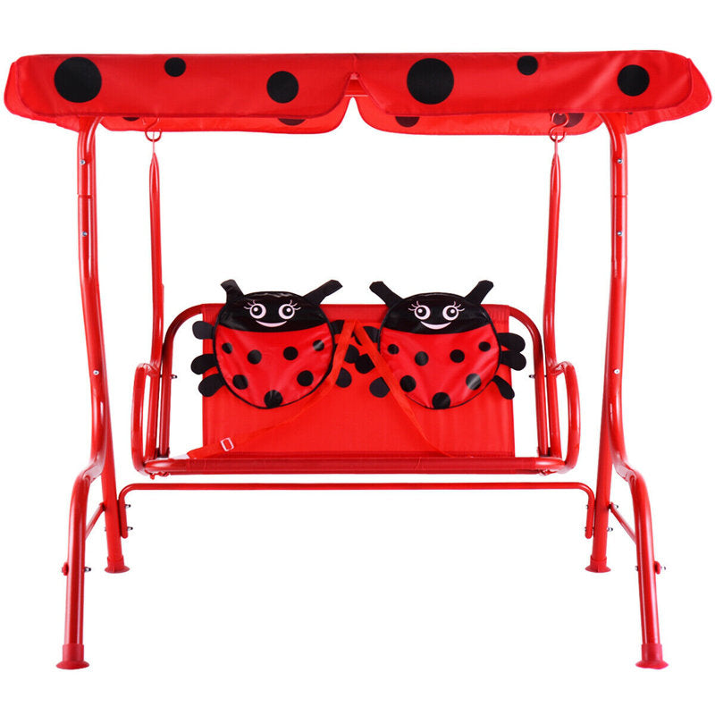 Ladybug 2-Person Kids Porch Swing with UV Canopy & Safety Belts