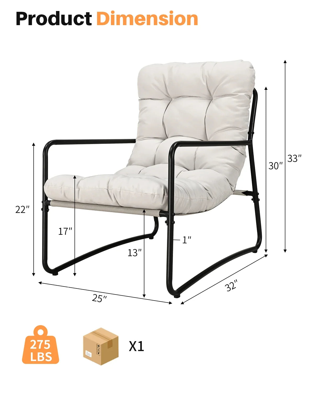 Modern Metal Patio Accent Chair - All-Weather Outdoor Lounge Seat