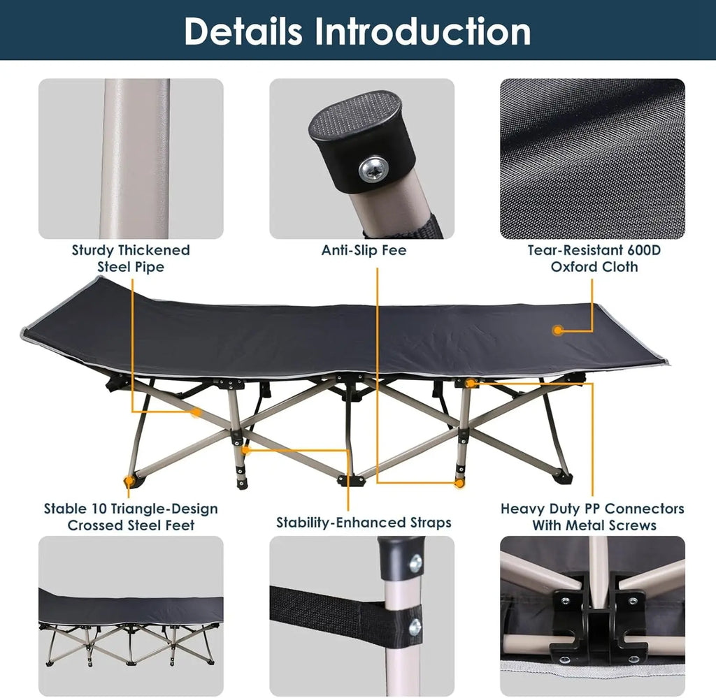 Heavy-Duty Folding Camping Cot with Mattress - Portable Guest Bed