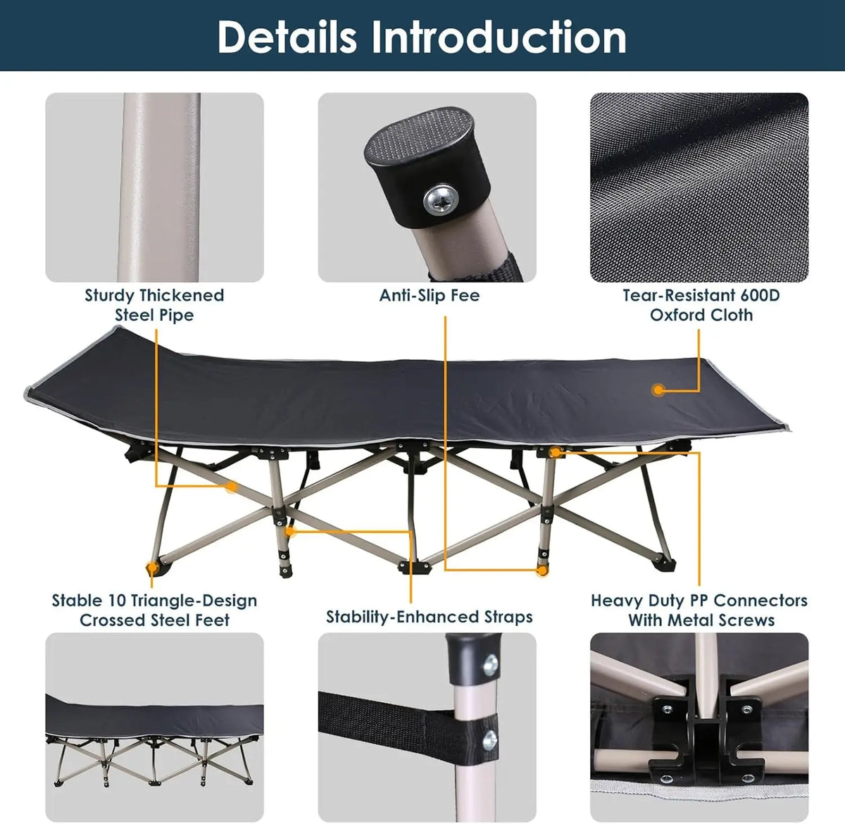 Heavy-Duty Folding Camping Cot with Mattress - Portable Guest Bed