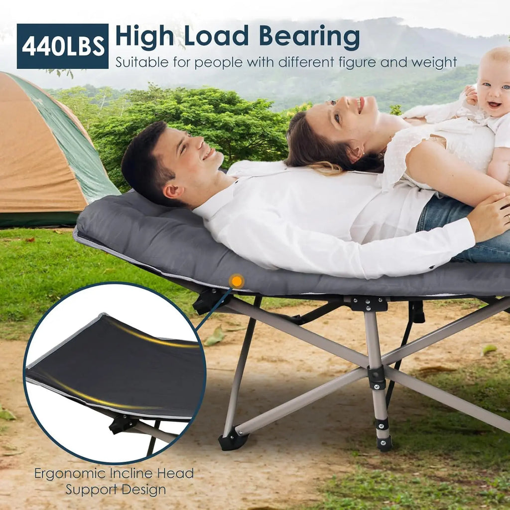 Heavy-Duty Folding Camping Cot with Mattress - Portable Guest Bed