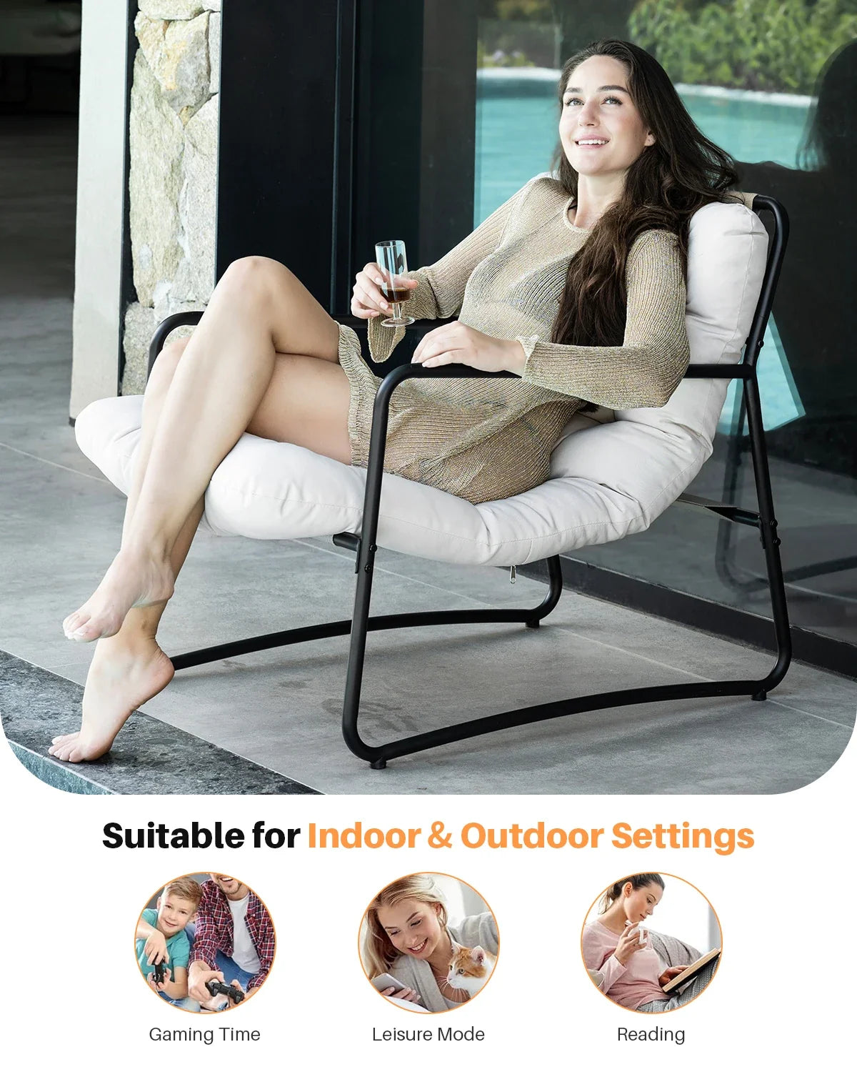 Modern Metal Patio Accent Chair - All-Weather Outdoor Lounge Seat