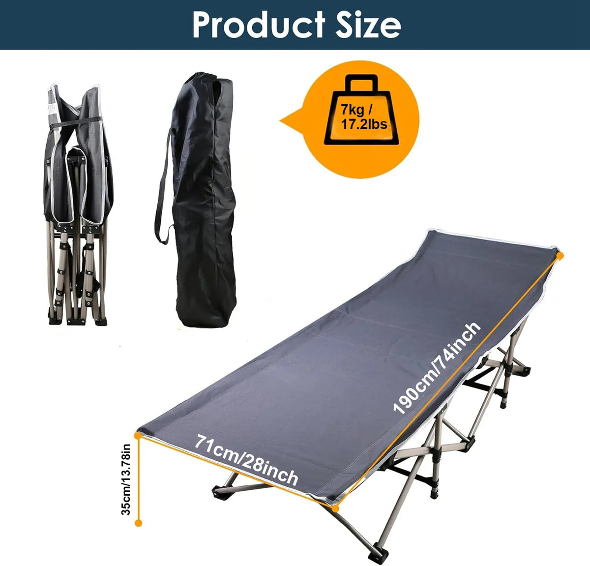 Heavy-Duty Folding Camping Cot with Mattress - Portable Guest Bed