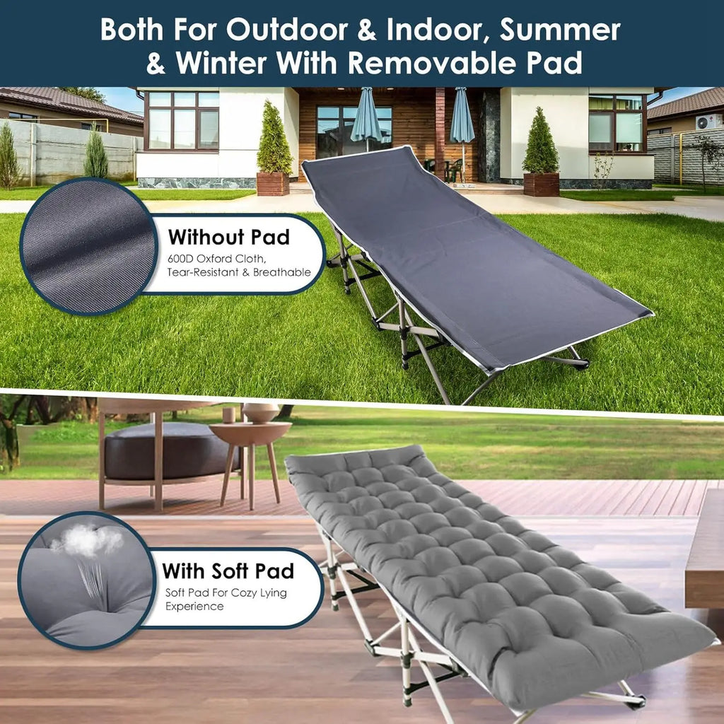 Heavy-Duty Folding Camping Cot with Mattress - Portable Guest Bed