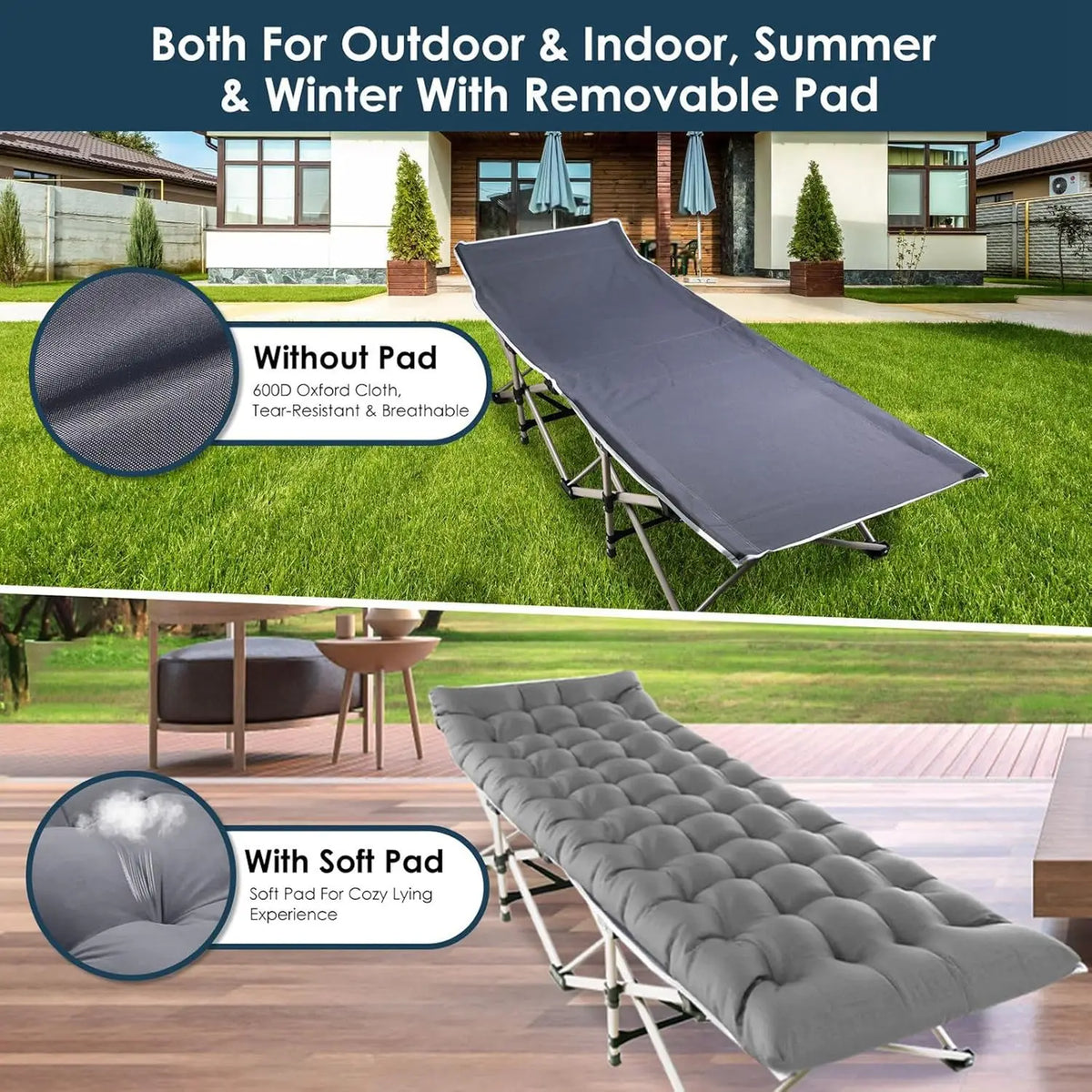 Heavy-Duty Folding Camping Cot with Mattress - Portable Guest Bed