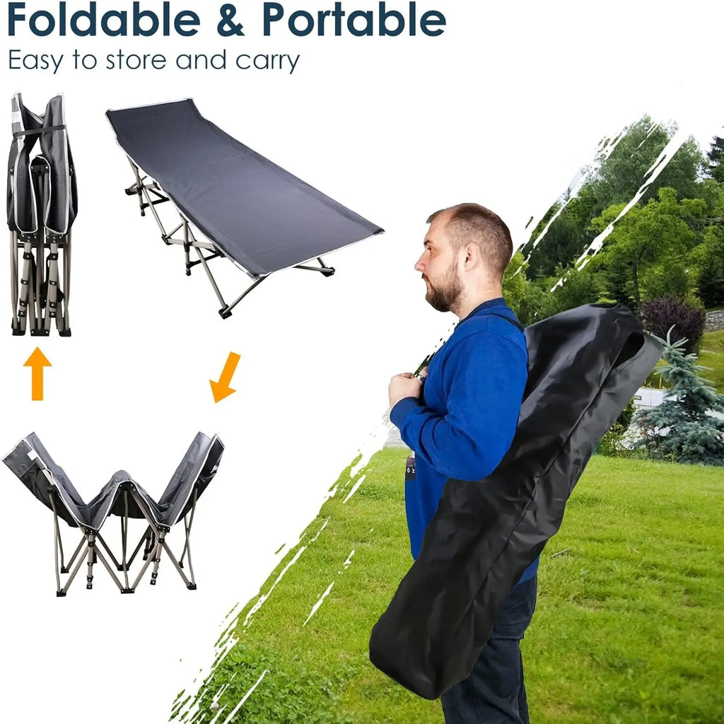 Heavy-Duty Folding Camping Cot with Mattress - Portable Guest Bed
