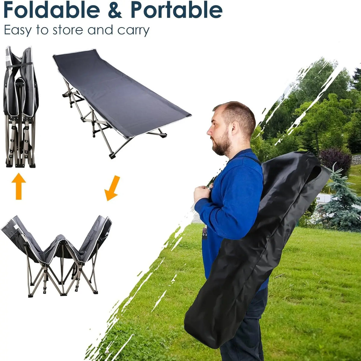 Heavy-Duty Folding Camping Cot with Mattress - Portable Guest Bed