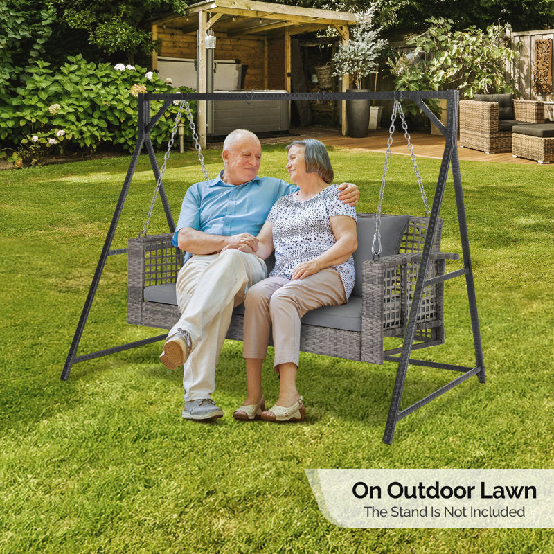 2 Person Rattan Porch Swing - Outdoor Hanging Bench with Cushions