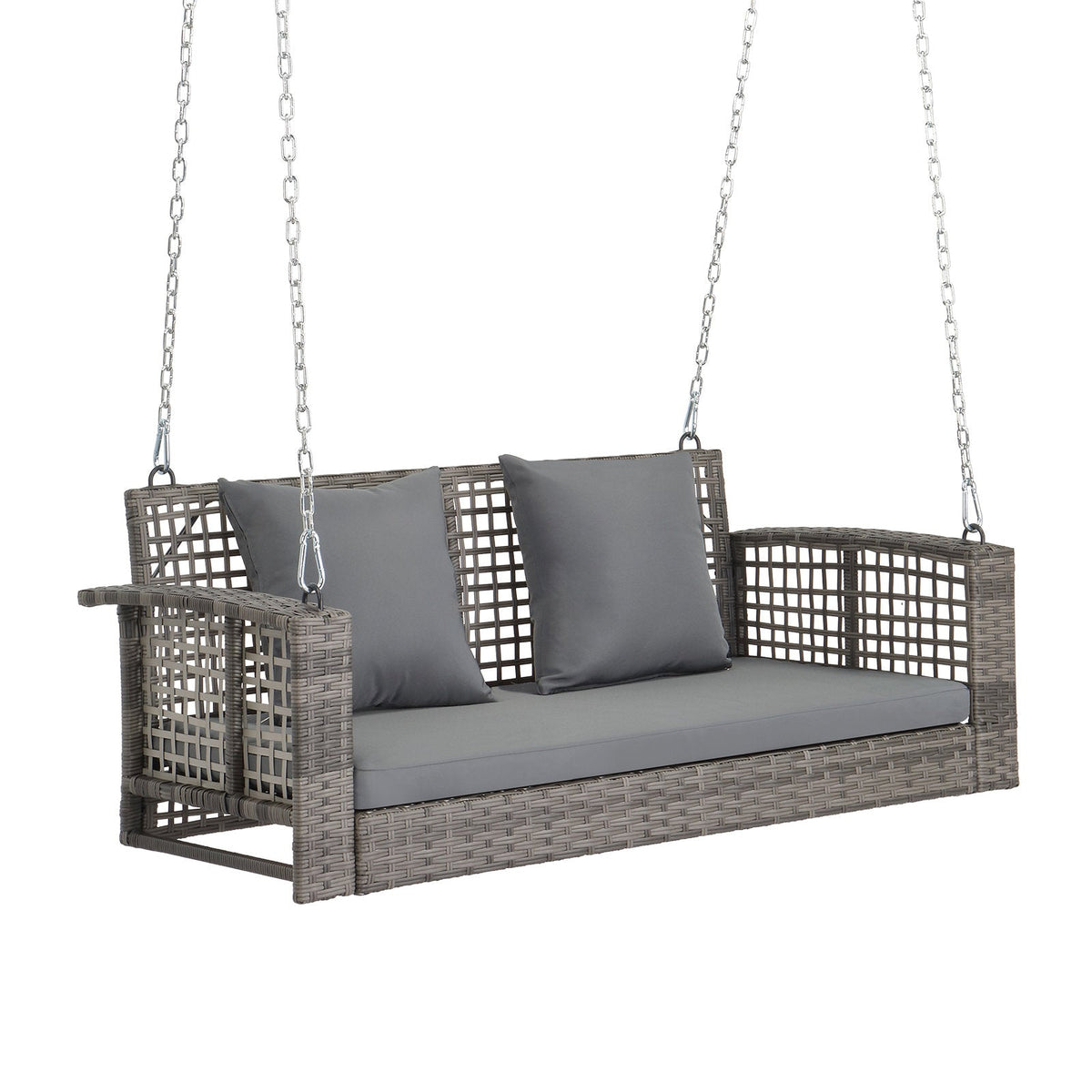 2 Person Rattan Porch Swing - Outdoor Hanging Bench with Cushions