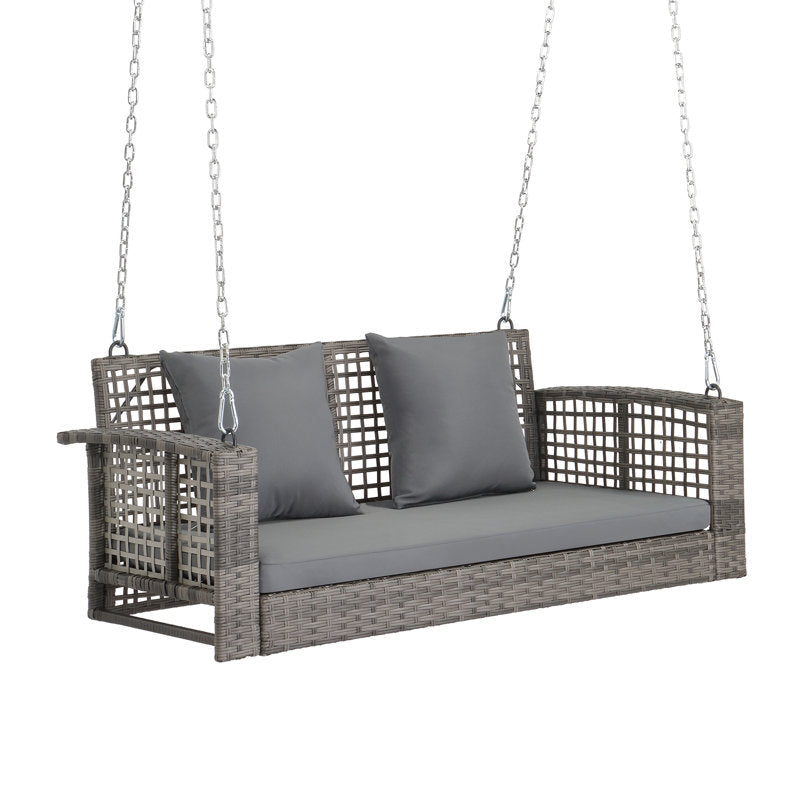 2 Person Rattan Porch Swing - Outdoor Hanging Bench with Cushions