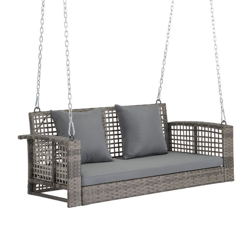 2 Person Rattan Porch Swing - Outdoor Hanging Bench with Cushions