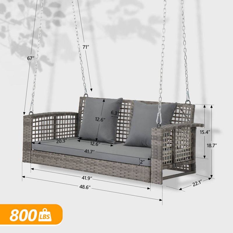 2 Person Rattan Porch Swing - Outdoor Hanging Bench with Cushions