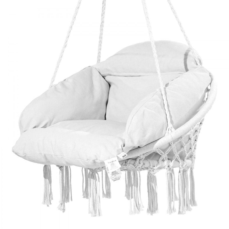 Macramé Hanging Hammock Chair with Cushion - Boho Indoor Outdoor Swing