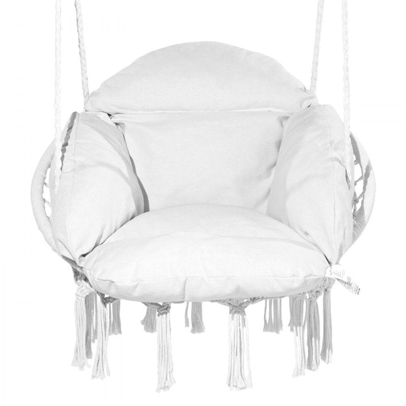 Macramé Hanging Hammock Chair with Cushion - Boho Indoor Outdoor Swing