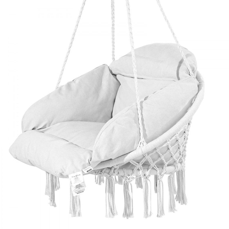Macramé Hanging Hammock Chair with Cushion - Boho Indoor Outdoor Swing