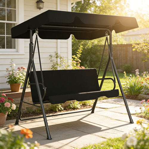 3-Person Outdoor Glider Swing - Steel Frame Patio & Backyard Bench