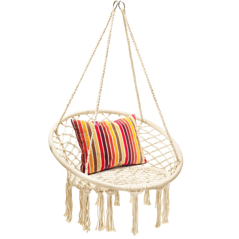 Macrame Porch Swing - Woven Cotton Rope Hanging Chair