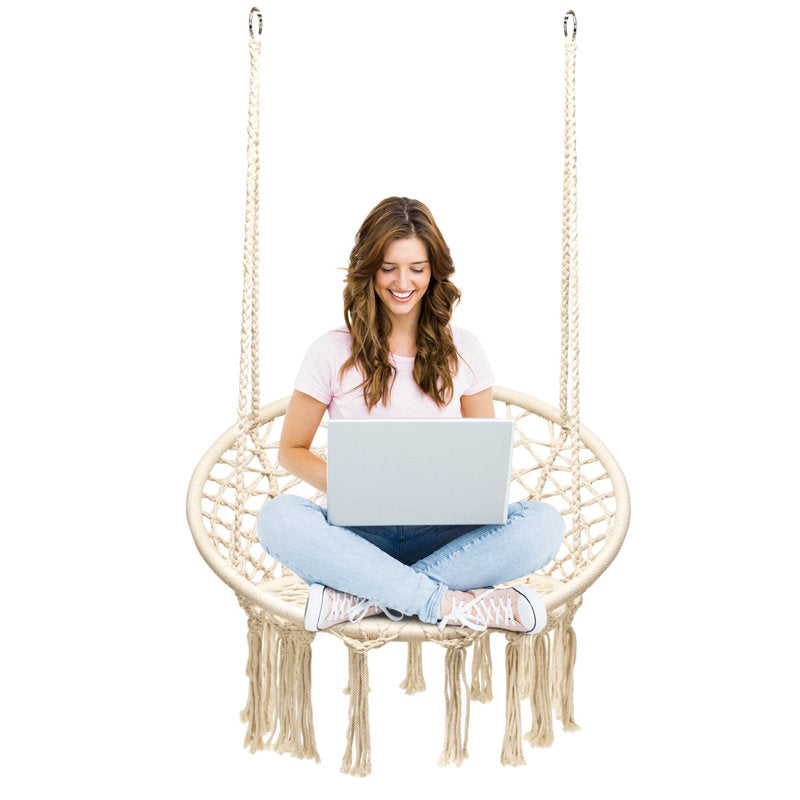 Macrame Porch Swing - Woven Cotton Rope Hanging Chair