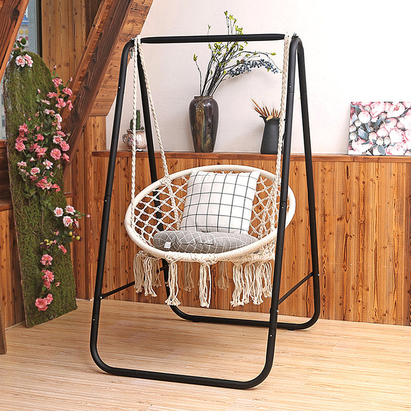 Macrame Porch Swing - Woven Cotton Rope Hanging Chair
