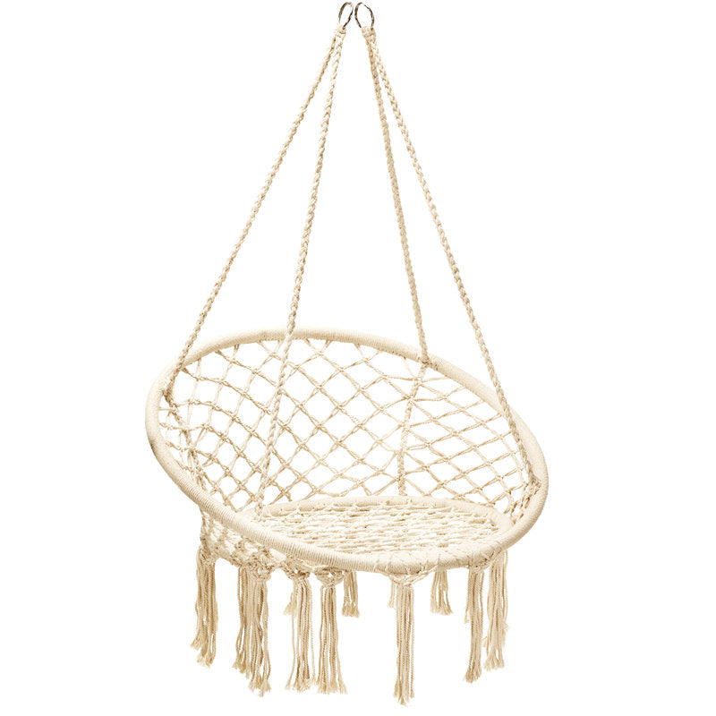 Macrame Porch Swing - Woven Cotton Rope Hanging Chair