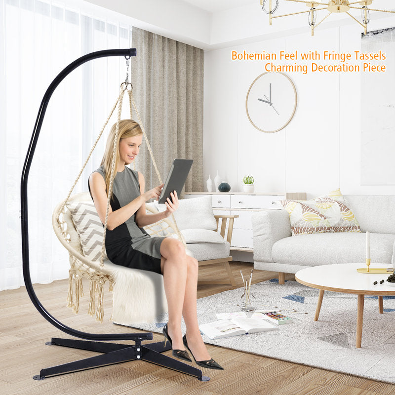 Macrame Porch Swing - Woven Cotton Rope Hanging Chair