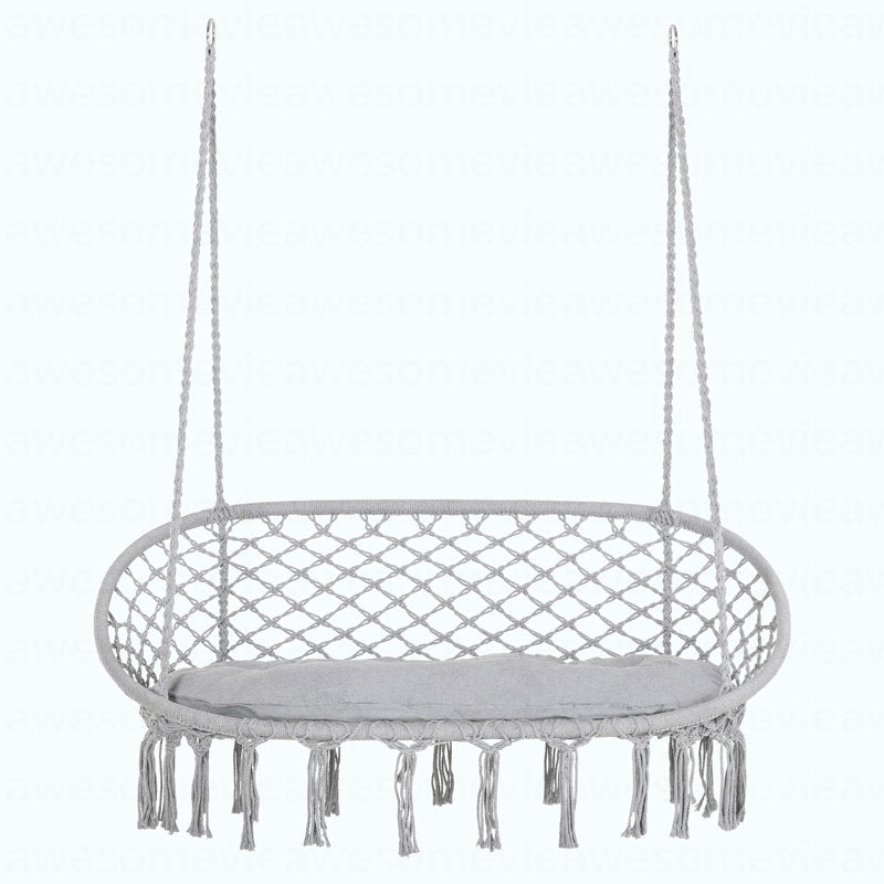 2-Seater Macrame Swing Chair - Boho Cotton Hammock for Patio & Home