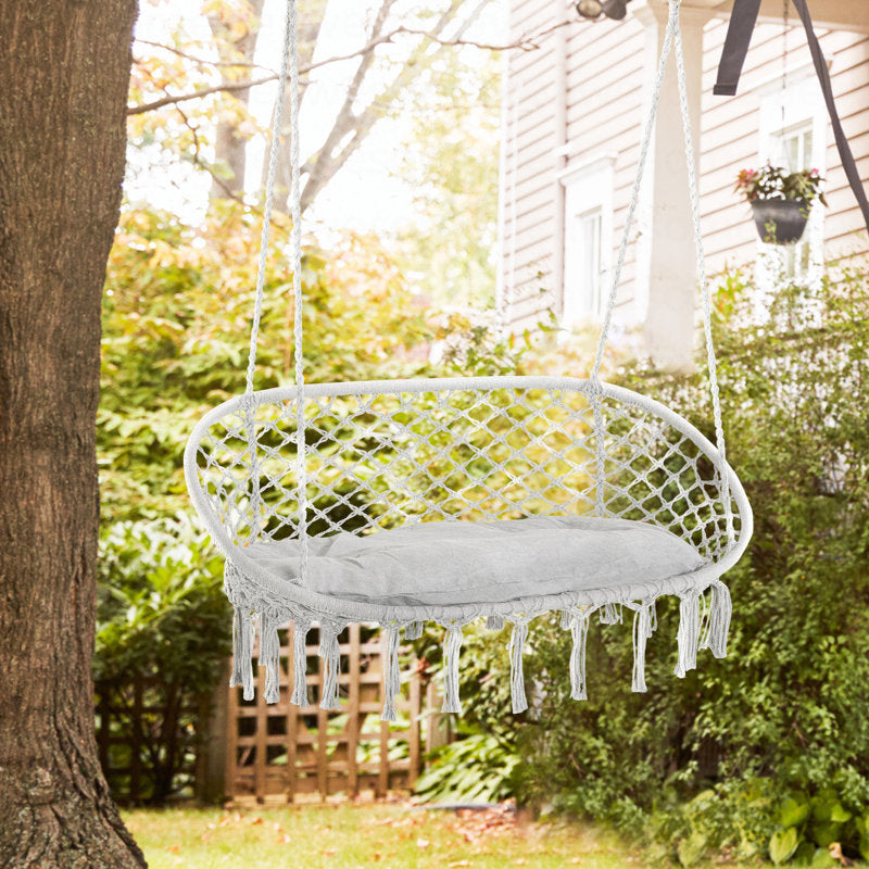 2-Seater Macrame Swing Chair - Boho Cotton Hammock for Patio & Home