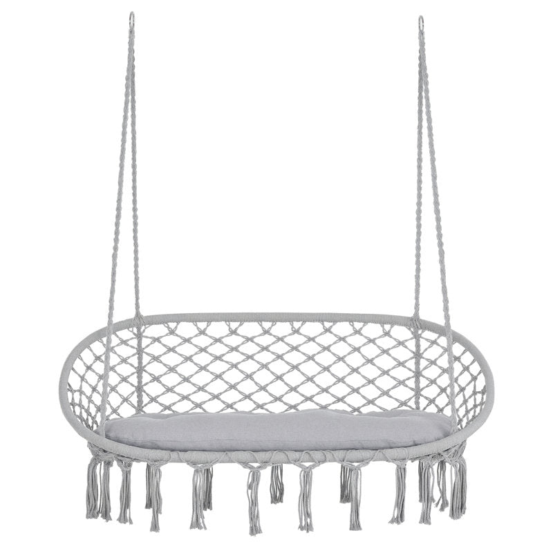 2-Person Macrame Hammock Chair - Cotton Rope Swing for Indoor & Outdoor