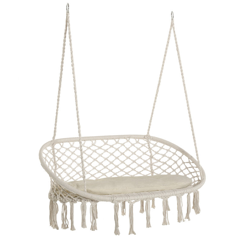 2-Person Macrame Hammock Chair - Cotton Rope Swing for Indoor & Outdoor
