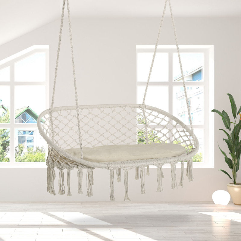 2-Person Macrame Hammock Chair - Cotton Rope Swing for Indoor & Outdoor