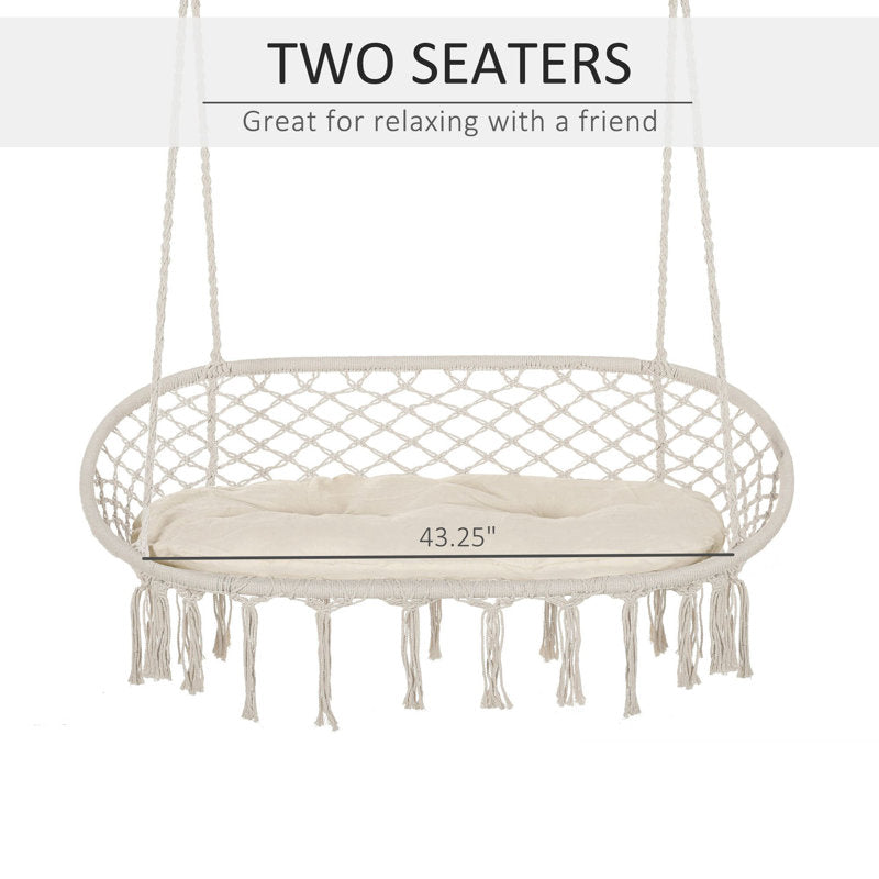 2-Person Macrame Hammock Chair - Cotton Rope Swing for Indoor & Outdoor