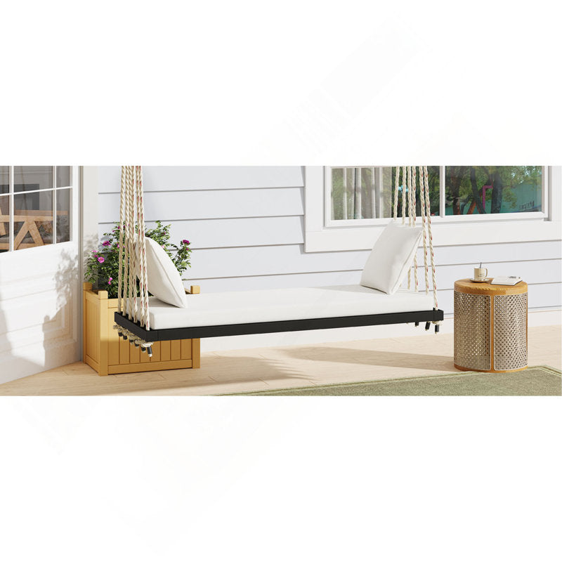 Acacia Wood Porch Swing Bench with Cushions - Outdoor Hanging Chair