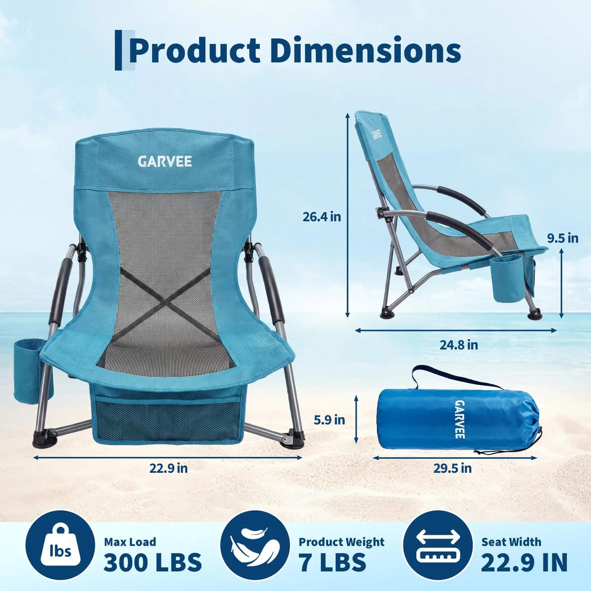 2-Pack Low Folding Beach Chairs - Heavy Duty Portable Camping Chairs
