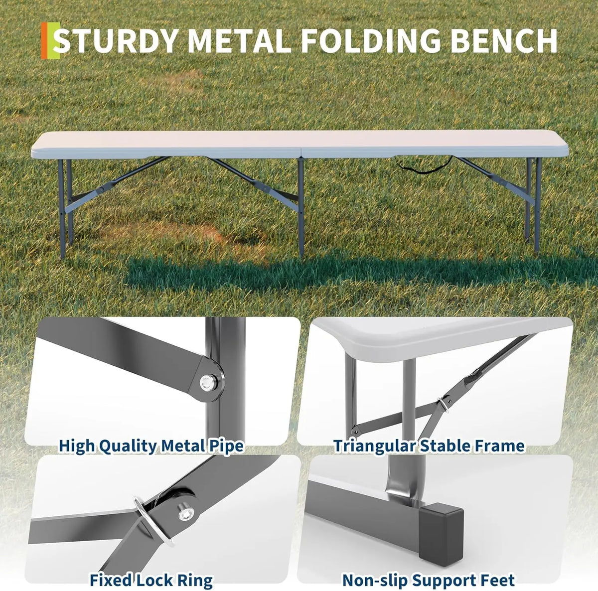 6ft Folding Bench 2-Pack - Portable HDPE Outdoor Picnic Seating