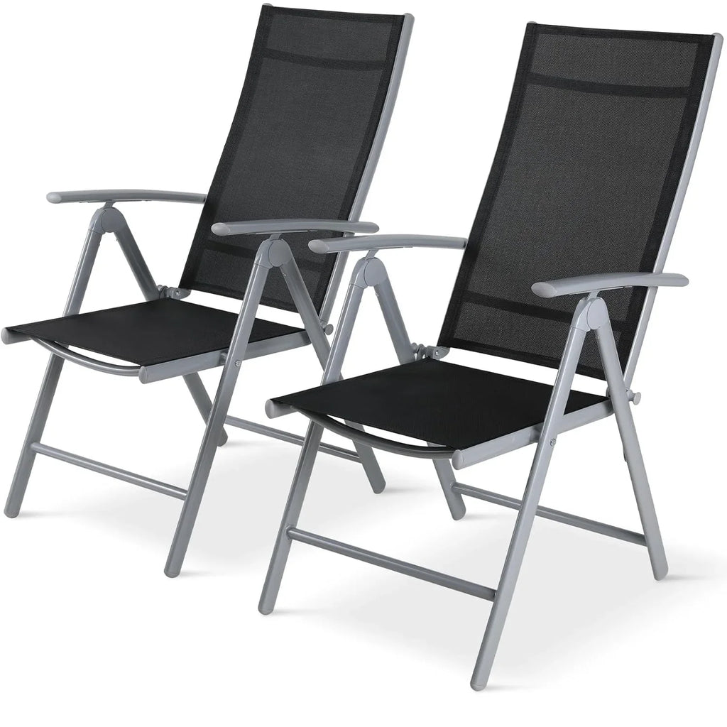 2-Pack Aluminum Folding Patio Chairs - Adjustable High Back Lawn Set
