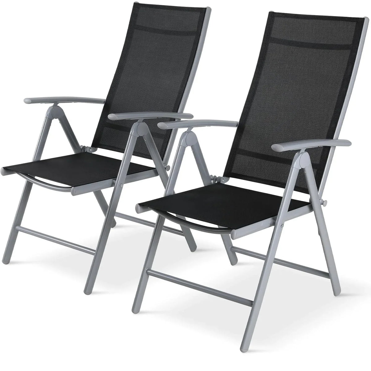 2-Pack Aluminum Folding Patio Chairs - Adjustable High Back Lawn Set