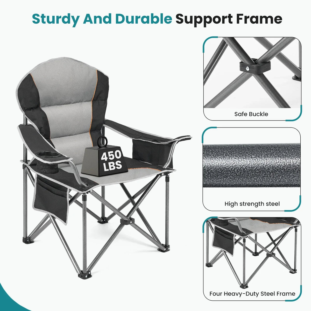 Heavy Duty Camping Chair Padded Steel Frame for Outdoor Adventure