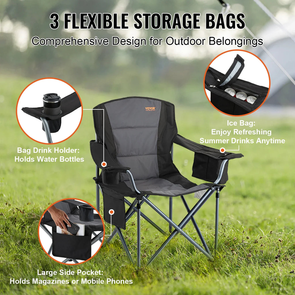 Heavy Duty Outdoor Folding Camping Chair - 350lbs Capacity - Portable