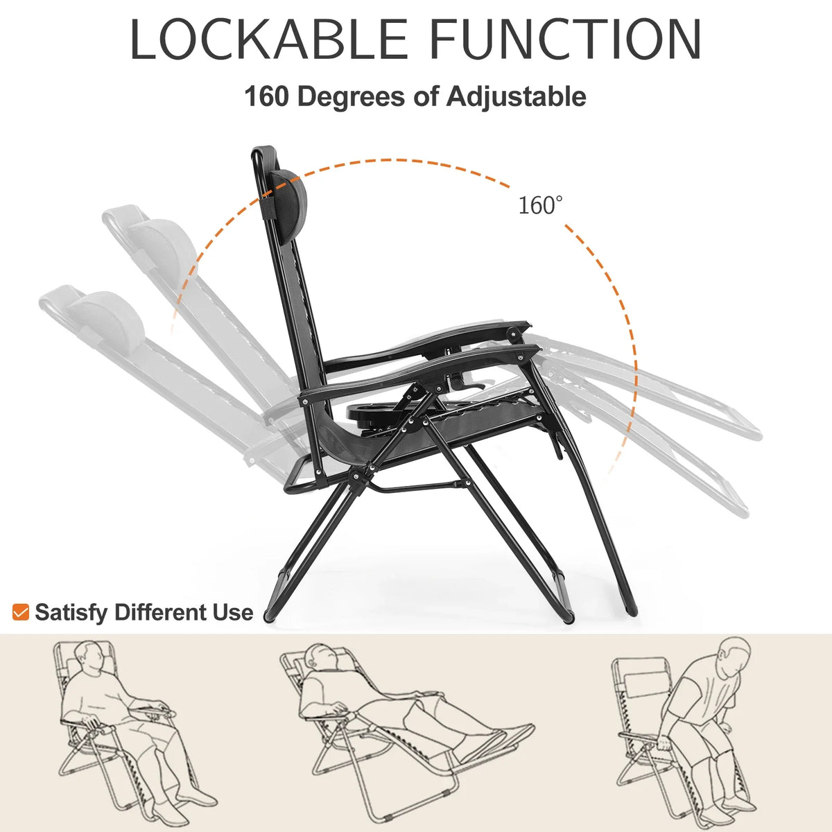 Zero Gravity Recliner Portable Textilene Chair for Patio & Camping
