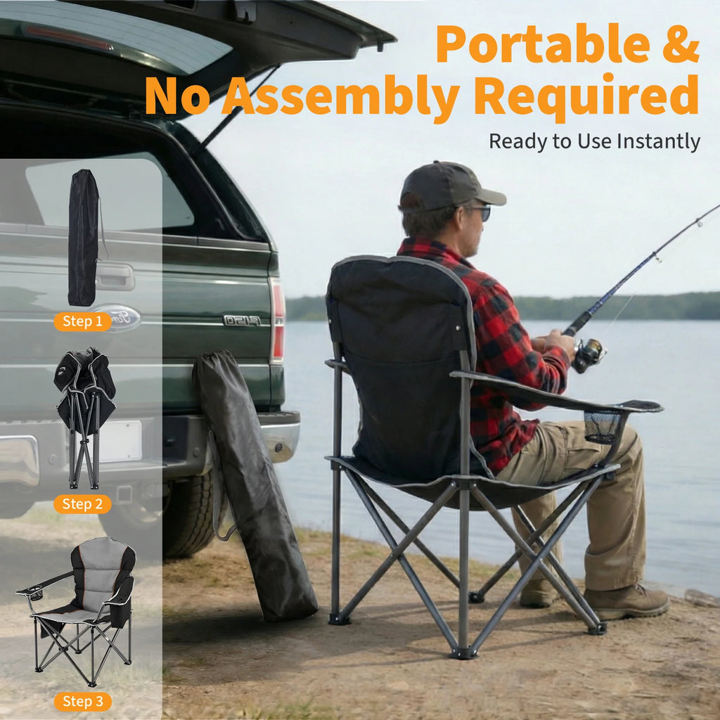 Heavy Duty Folding Camping Chair with Cooler Bag & Cup Holder