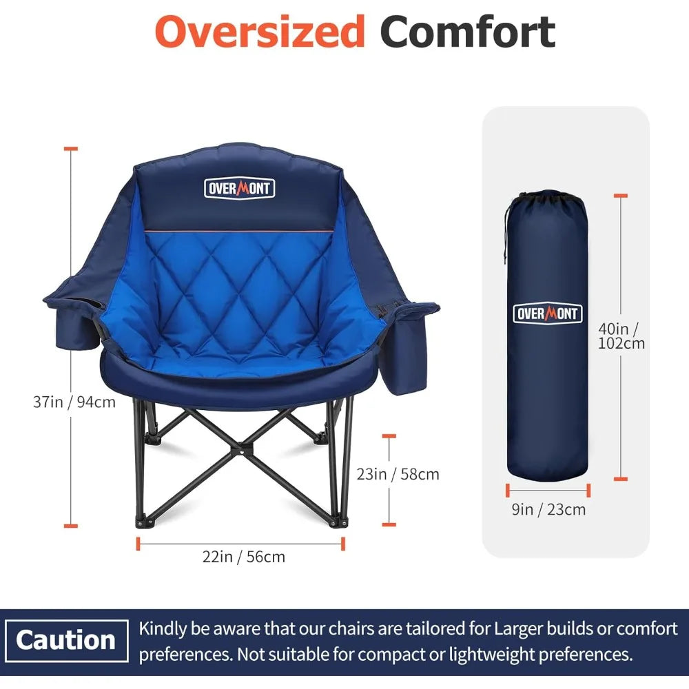 Oversized Heavy-Duty Camping Chair - Padded Folding Chair for Adults