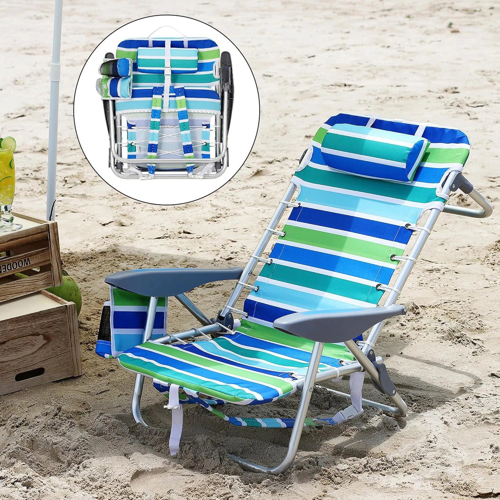 Portable Backpack Beach Chair - 5-Position Folding Reclining Seat
