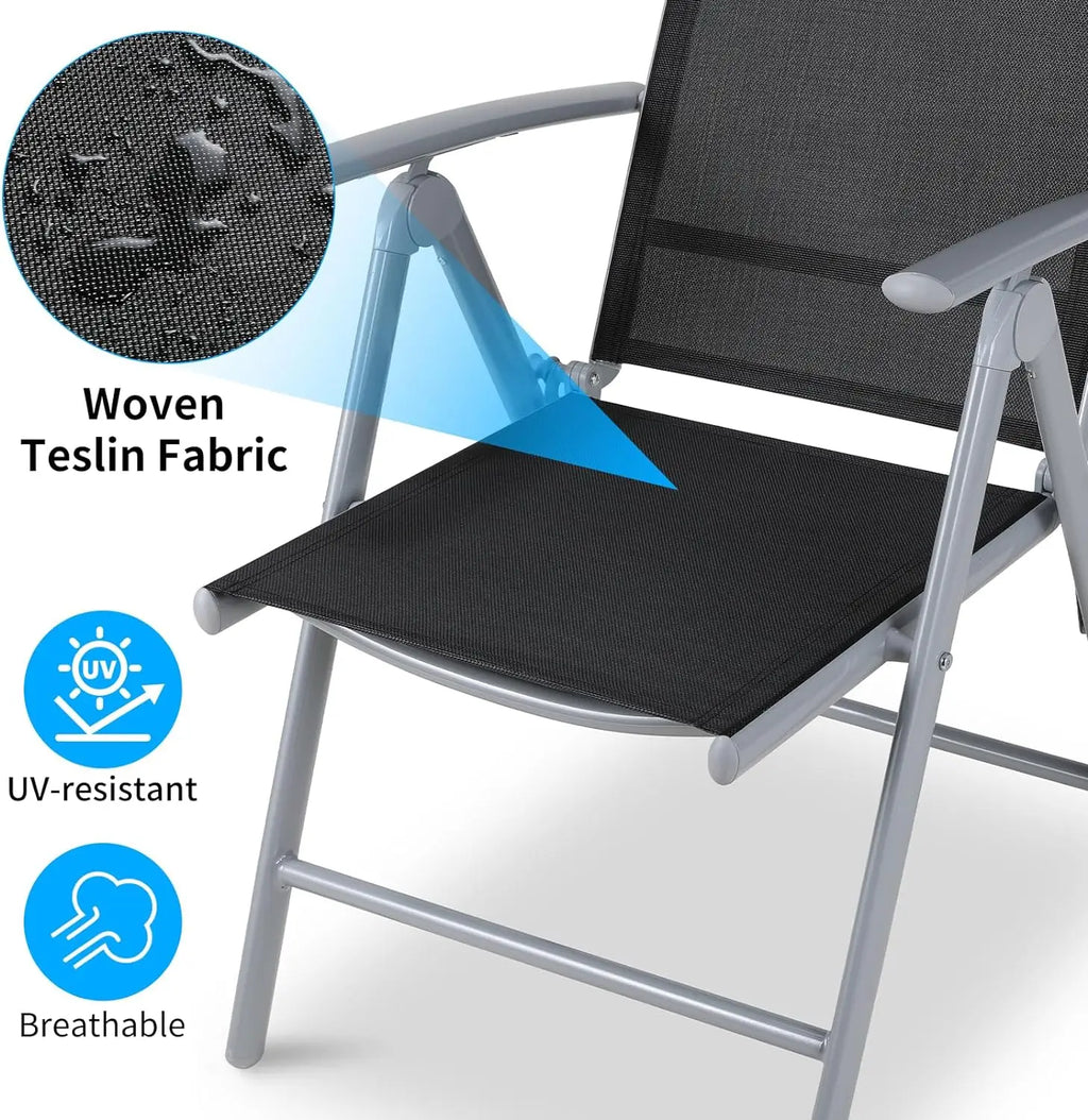 2-Pack Aluminum Folding Patio Chairs - Adjustable High Back Lawn Set