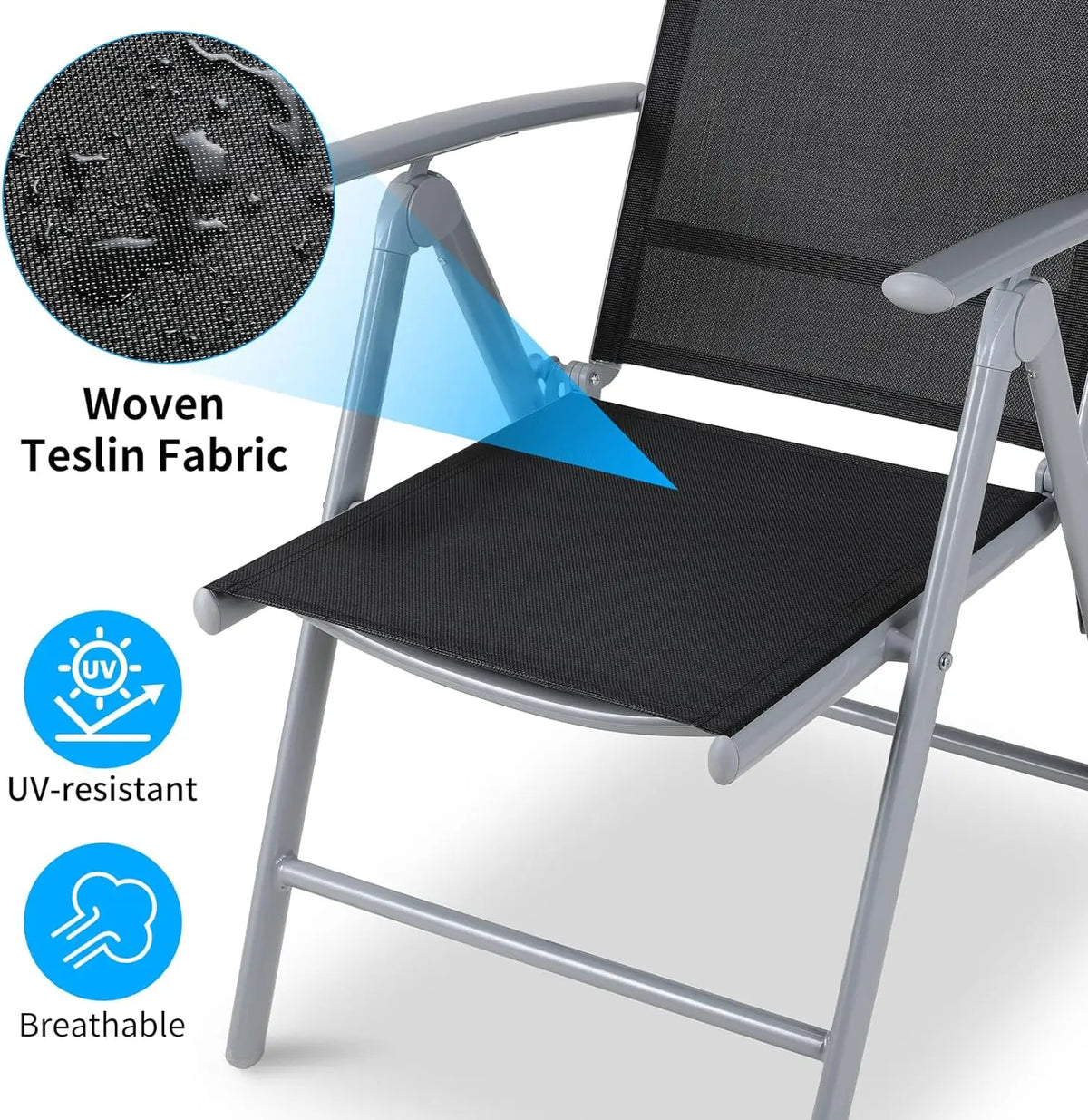 2-Pack Aluminum Folding Patio Chairs - Adjustable High Back Lawn Set