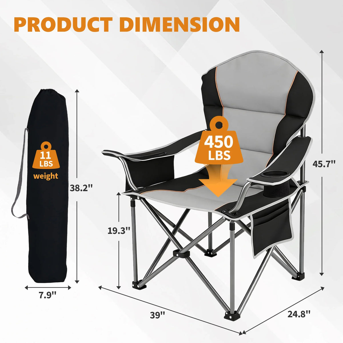 Heavy Duty Folding Camping Chair with Cooler Bag & Cup Holder