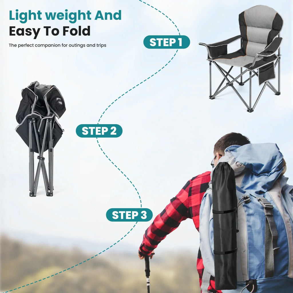 Heavy Duty Camping Chair Padded Steel Frame for Outdoor Adventure