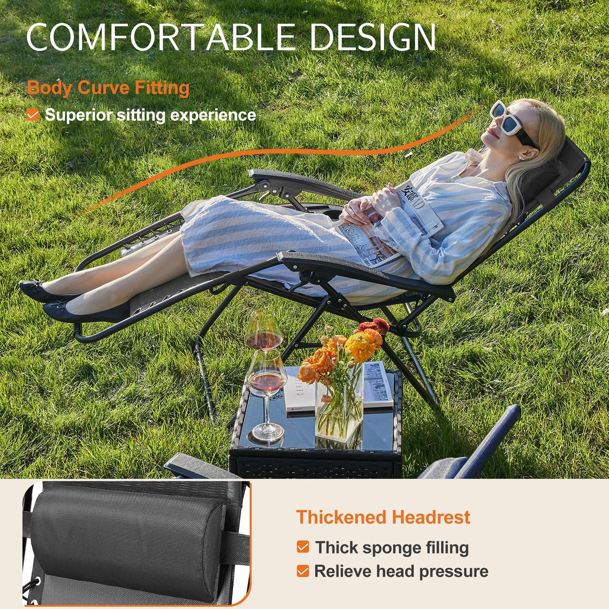 Zero Gravity Recliner Portable Textilene Chair for Patio & Camping