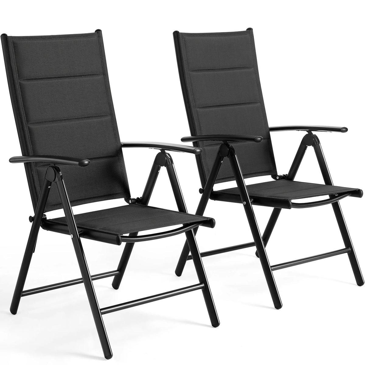 Set of 2 Aluminum Folding Garden Chairs - Adjustable Outdoor Lounge