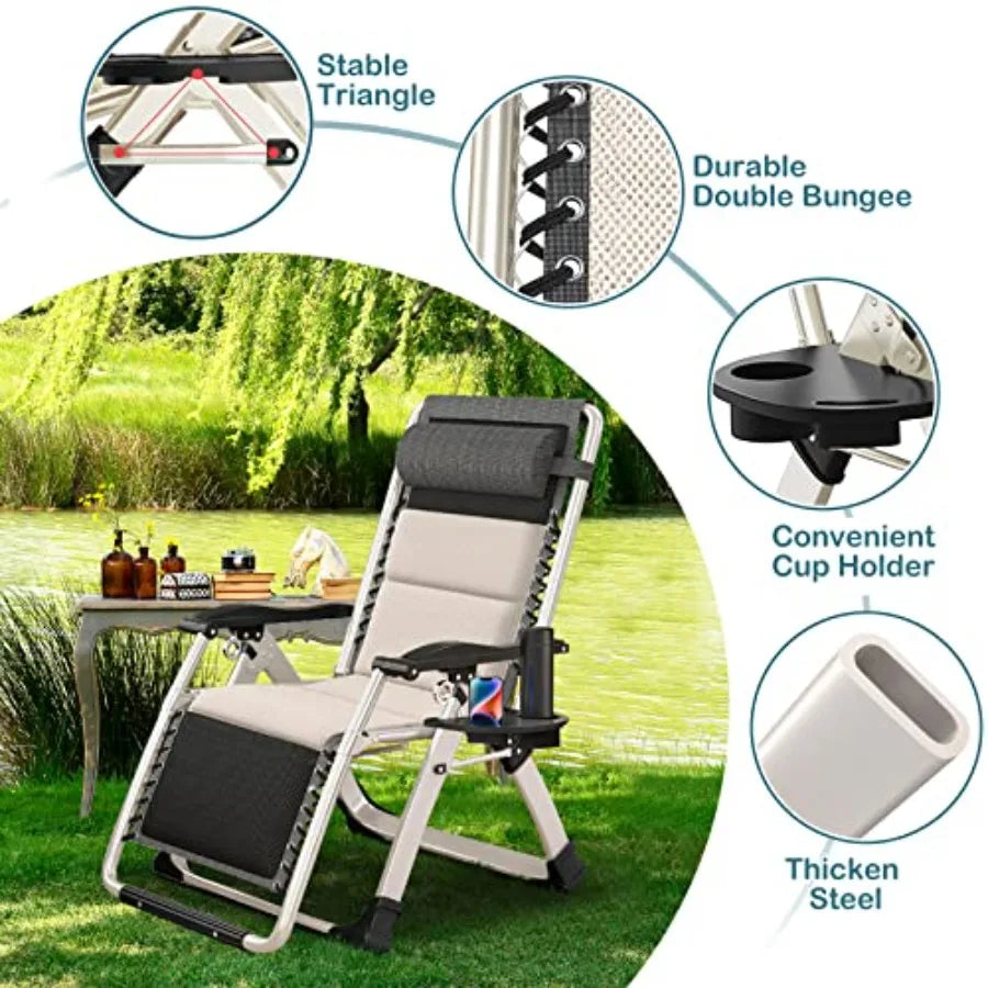 Padded Zero Gravity Recliner - Folding Outdoor Patio Lounge Chair