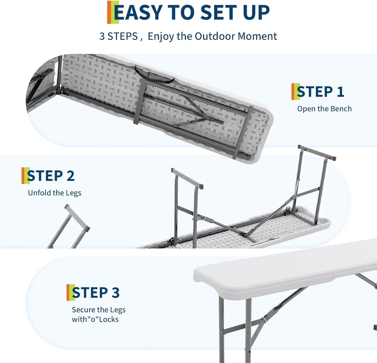 6ft Folding Bench 2-Pack - Portable HDPE Outdoor Picnic Seating